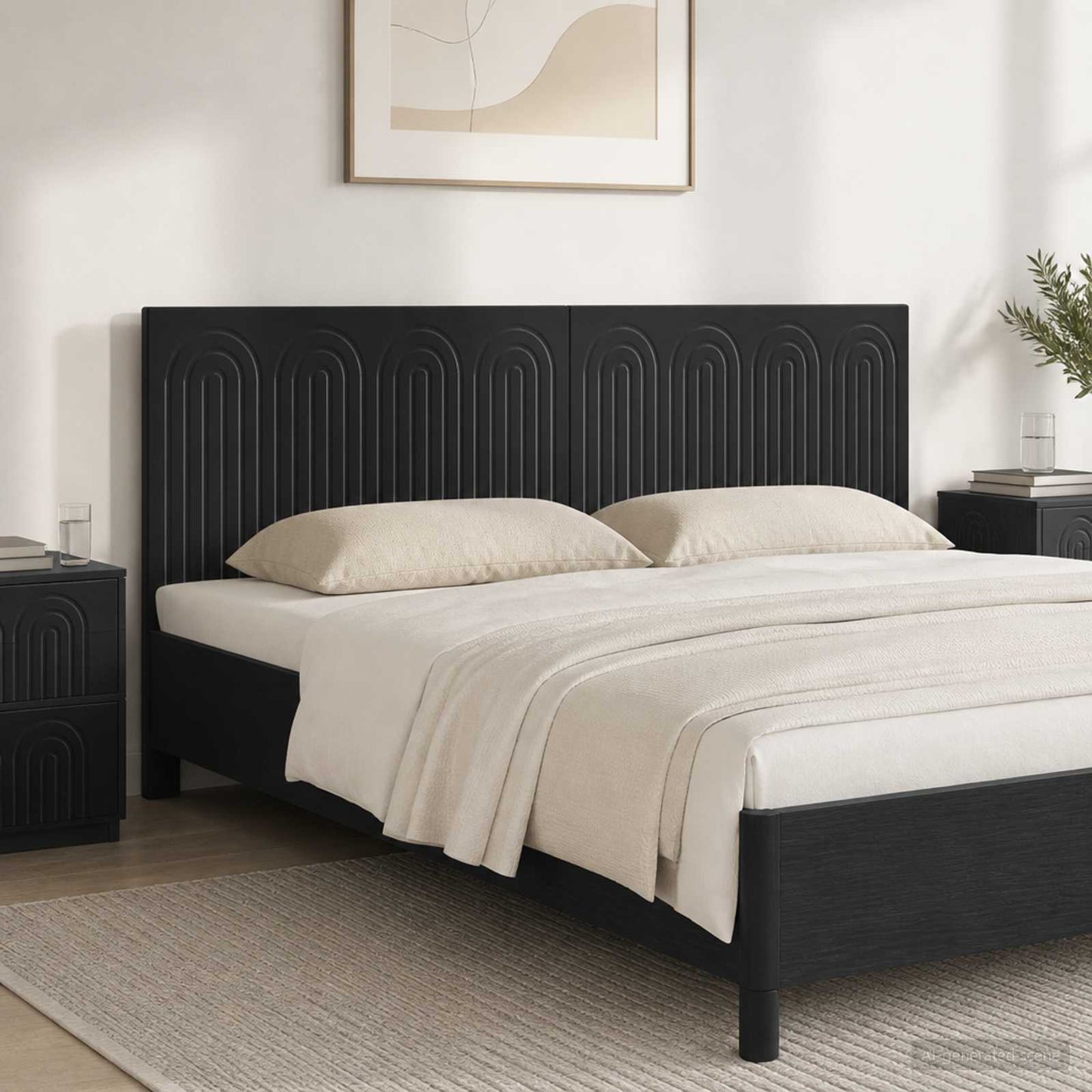 vidaXL Wall-Mounted Headboard ALKMAAR Black Engineered Wood 1