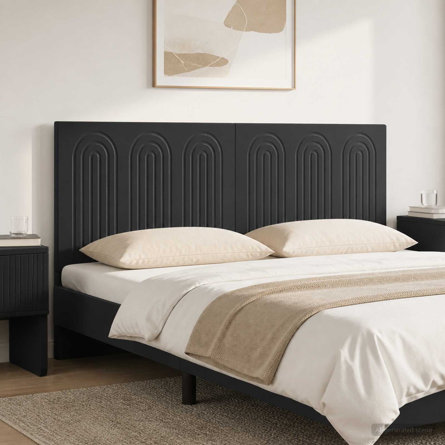 vidaXL Wall-Mounted Headboard ALKMAAR Black Engineered Wood 1