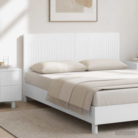 vidaXL Wall-Mounted Headboard ALKMAAR High Gloss White Engineered Wood shown attached to a bed