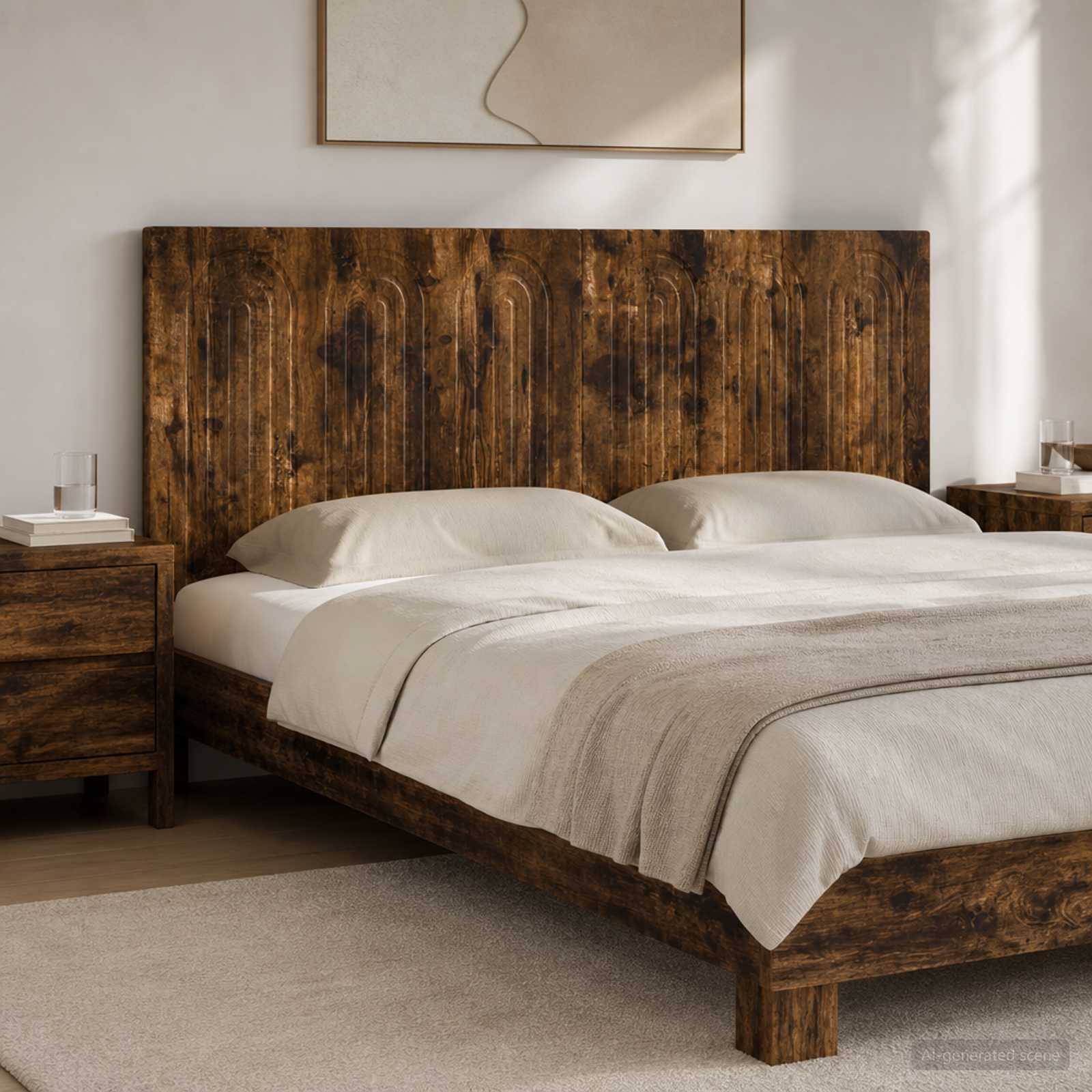 vidaXL Wall-Mounted Headboard ALKMAAR Smoked Oak Engineered Wood 1