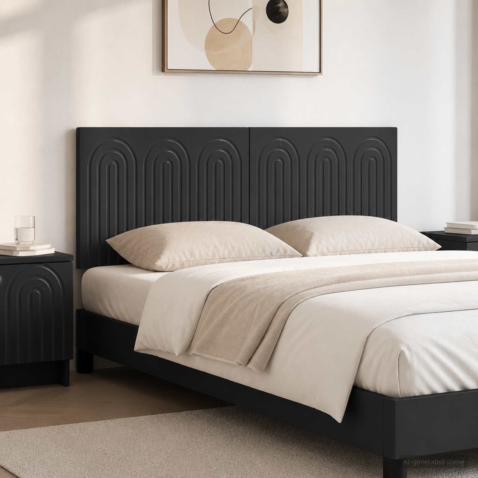 vidaXL Wall-Mounted Headboard ALKMAAR Black Engineered Wood 1