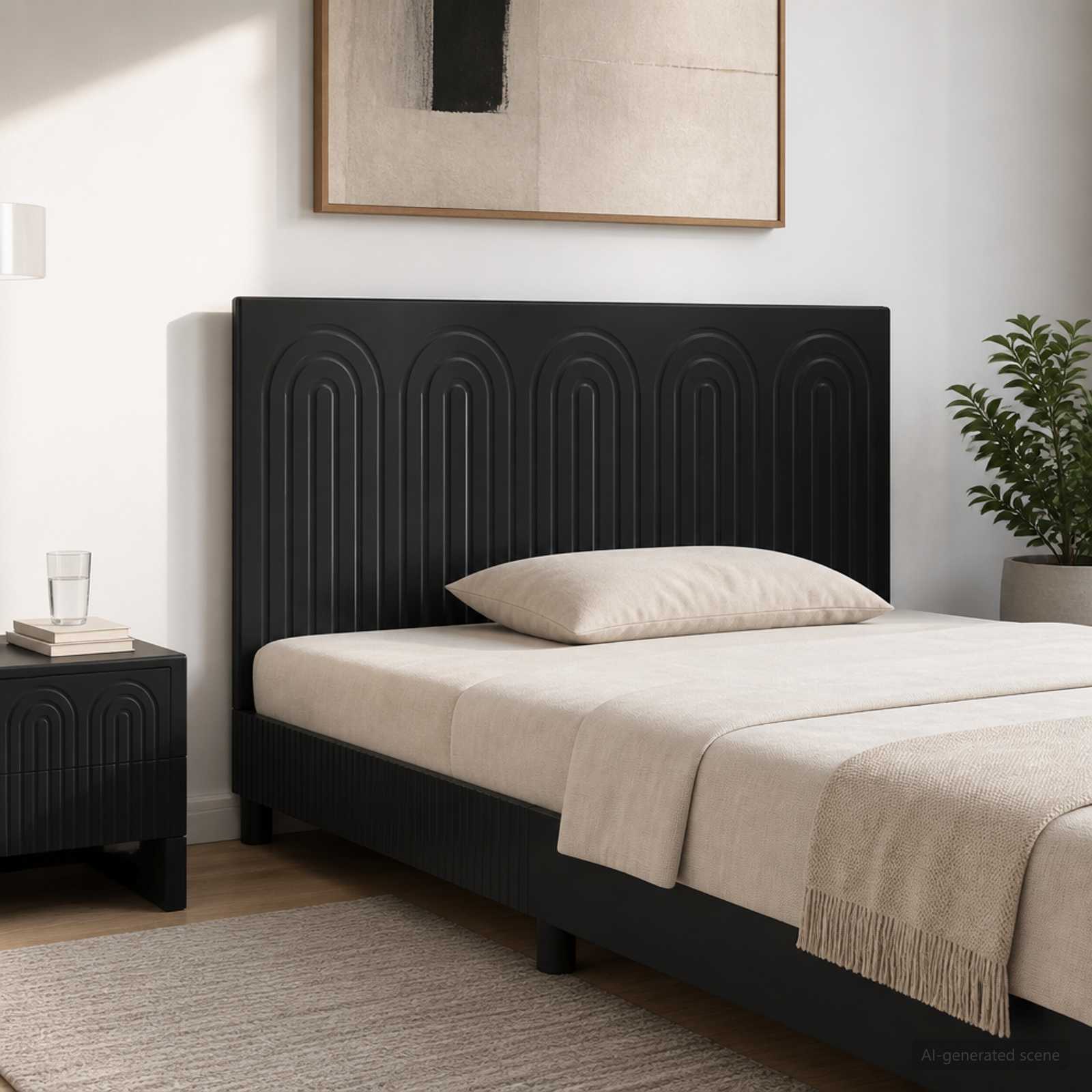 vidaXL Wall-Mounted Headboard ALKMAAR Black Engineered Wood 1