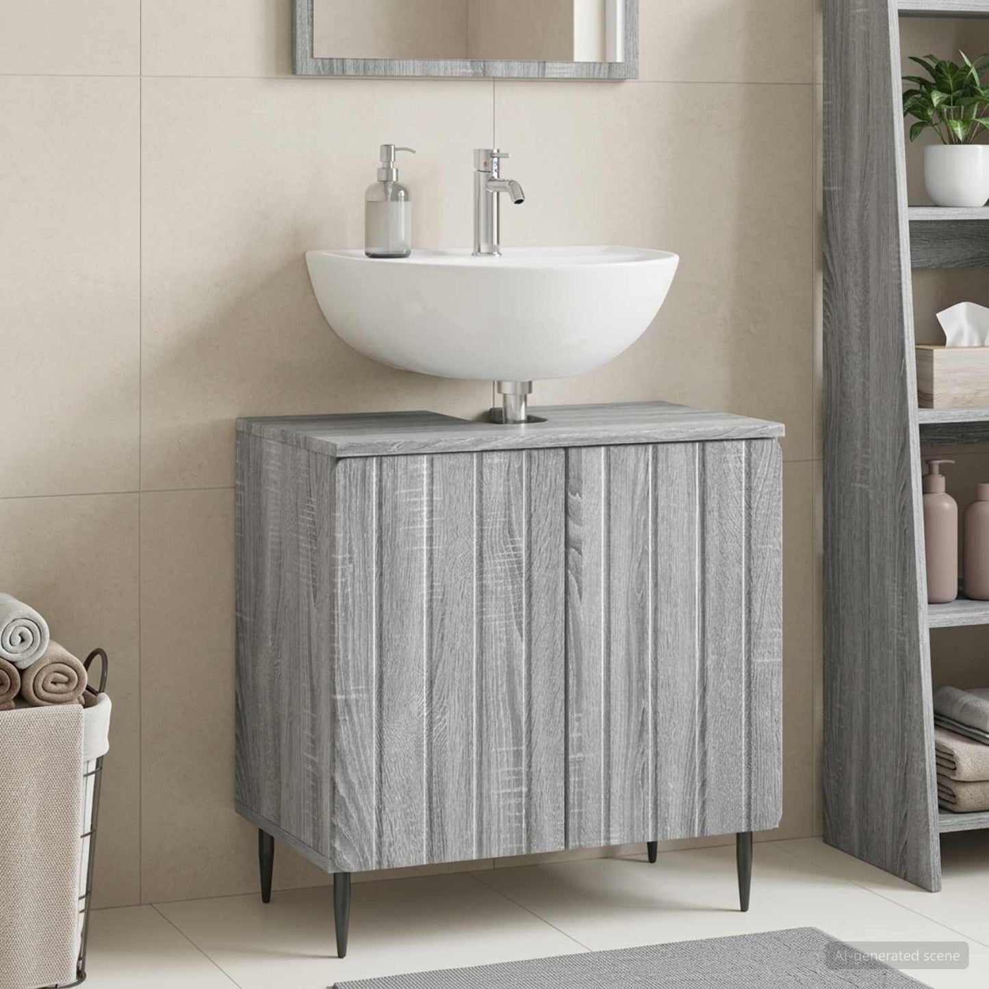 vidaXL Bathroom Sink Cabinet ZWOLLE Grey Sonoma 59.5 x 31.5x 59 cm 1