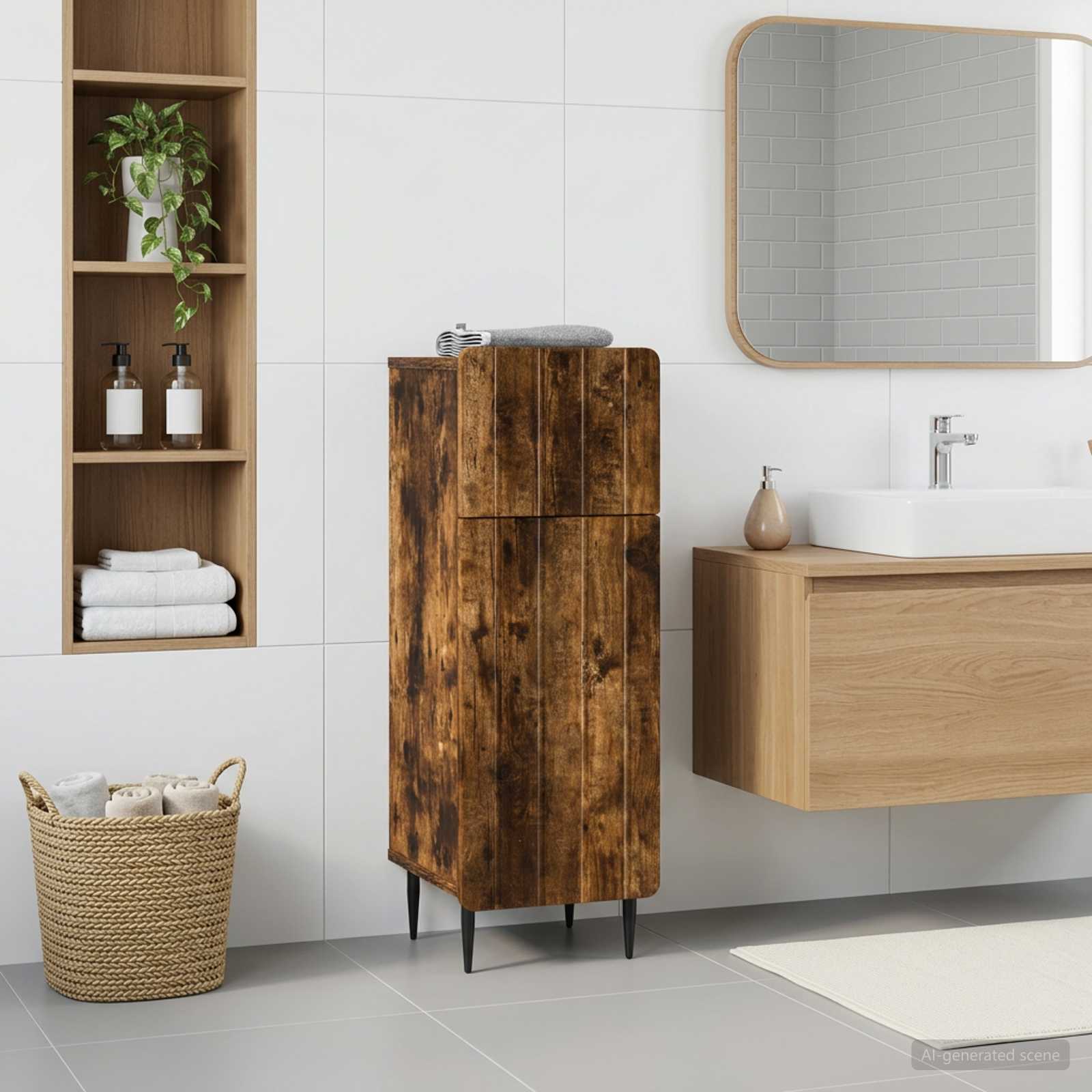 vidaXL Bathroom Storage Cainet ZWOLLE Smoked Oak 30 x 31 x 79.5 cm 1