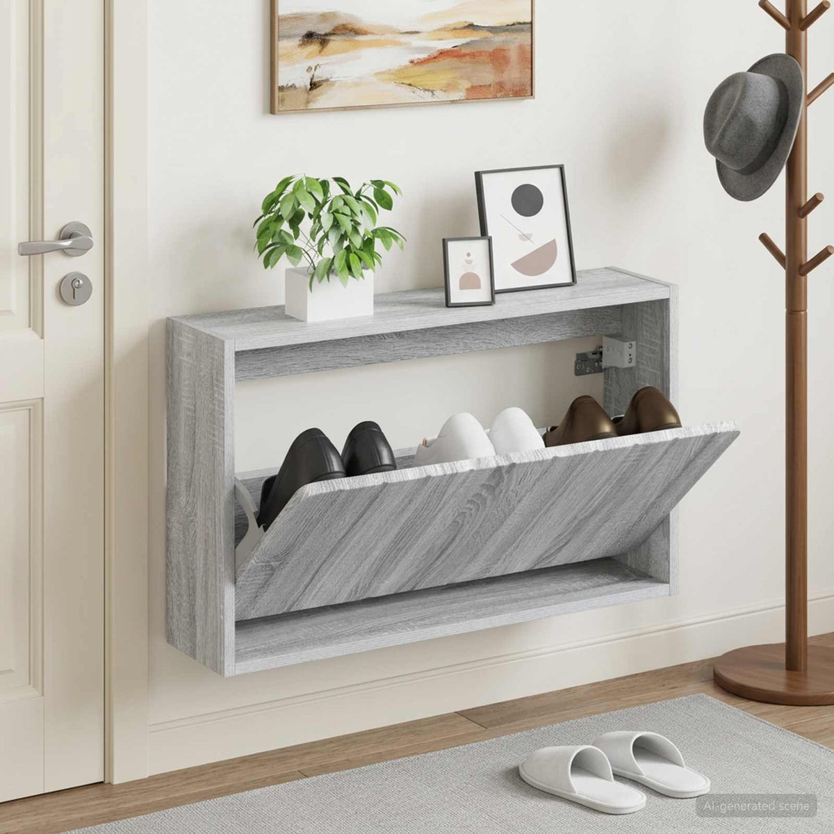 Wall-Mounted Shoe Cabinet ZWOLLE 71 x 17 x 43 cm Grey sonoma