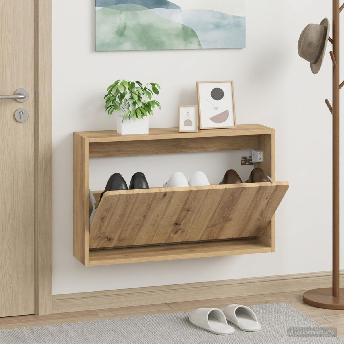 Wall-Mounted Shoe Cabinet ZWOLLE 71 x 17 x 43 cm Artisan oak