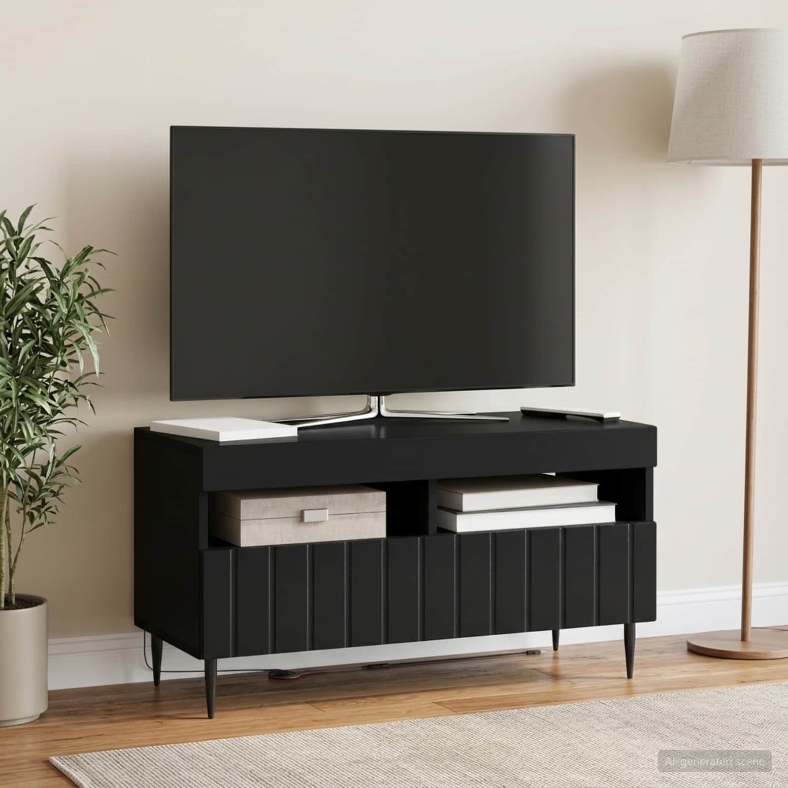 vidaXL LED TV Cabinet Black Engineered Wood 4