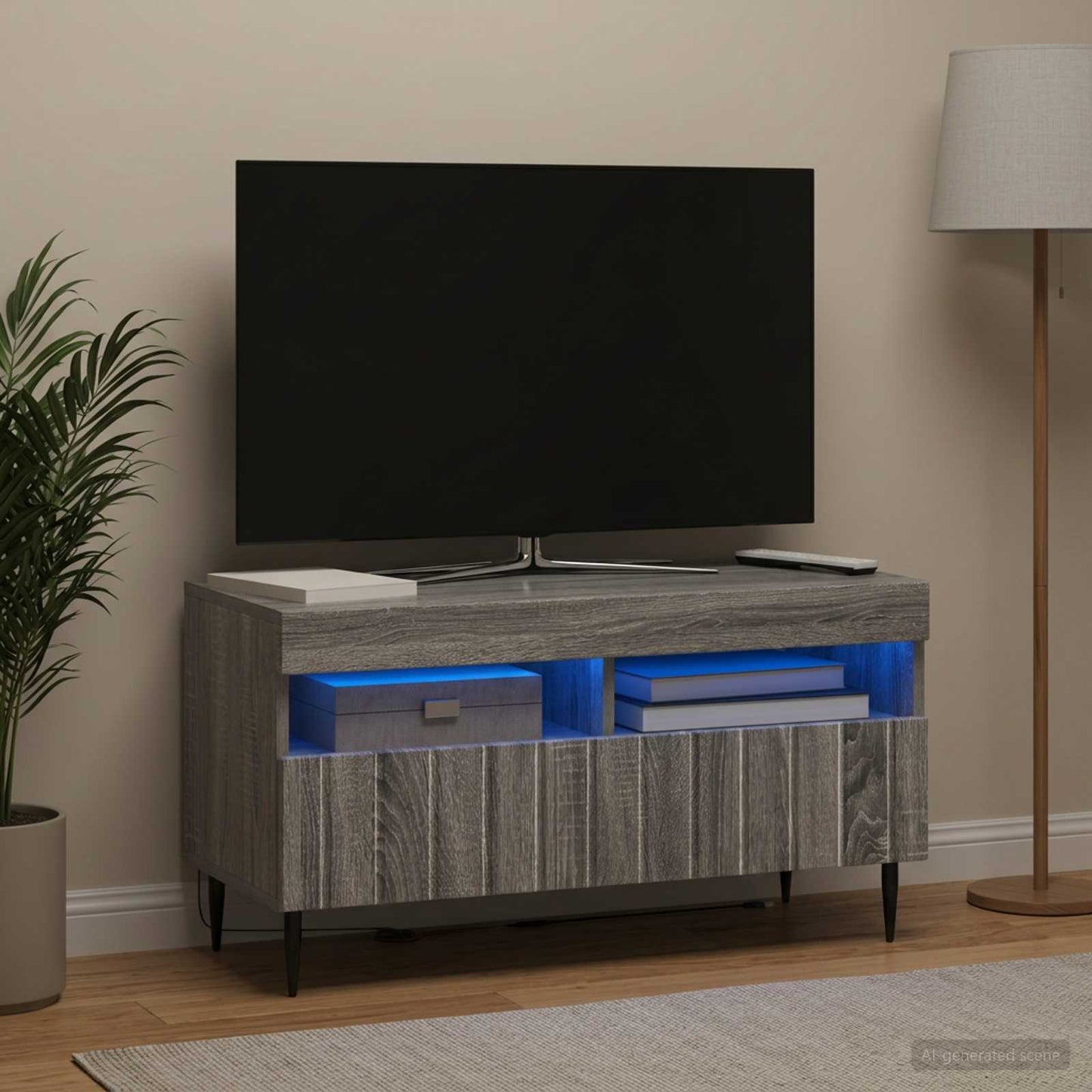 vidaXL LED TV Cabinet Grey Sonoma Engineered Wood 4