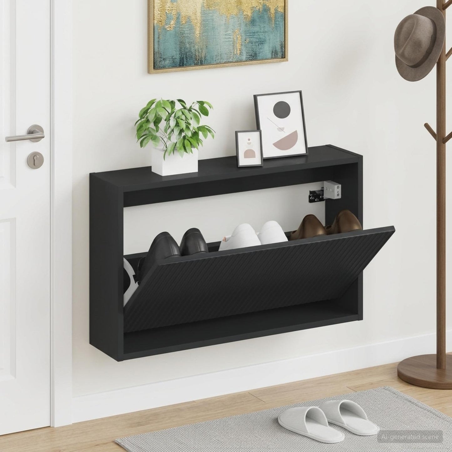 vidaXL Wall-Mounted Shoe Cabinet ARNHEM 71 x 17 x 43 cm Black 1