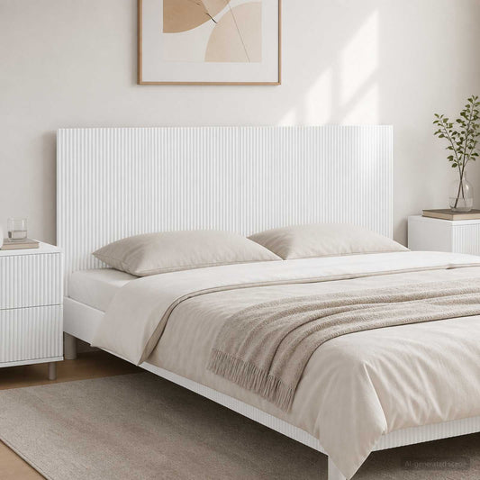 vidaXL Wall-Mounted Headboard ARNHEM High Gloss White Engineered Wood mounted above a bed in a bedroom