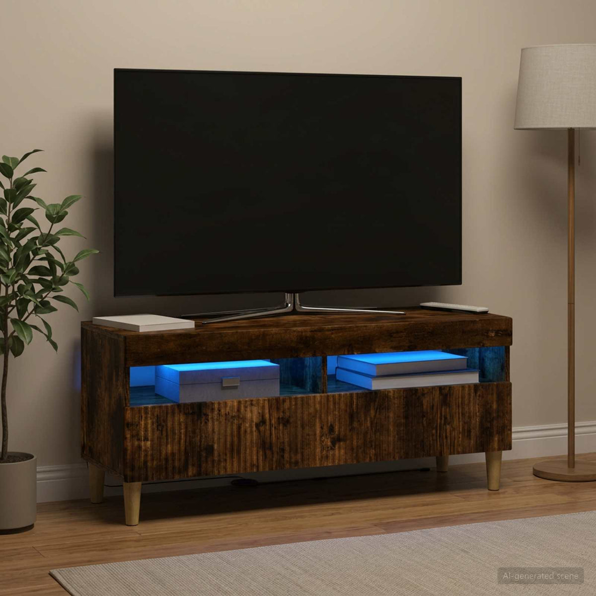 vidaXL LED TV Cabinet ARNHEM 100 x 35 x 43 cm Smoked Oak 4