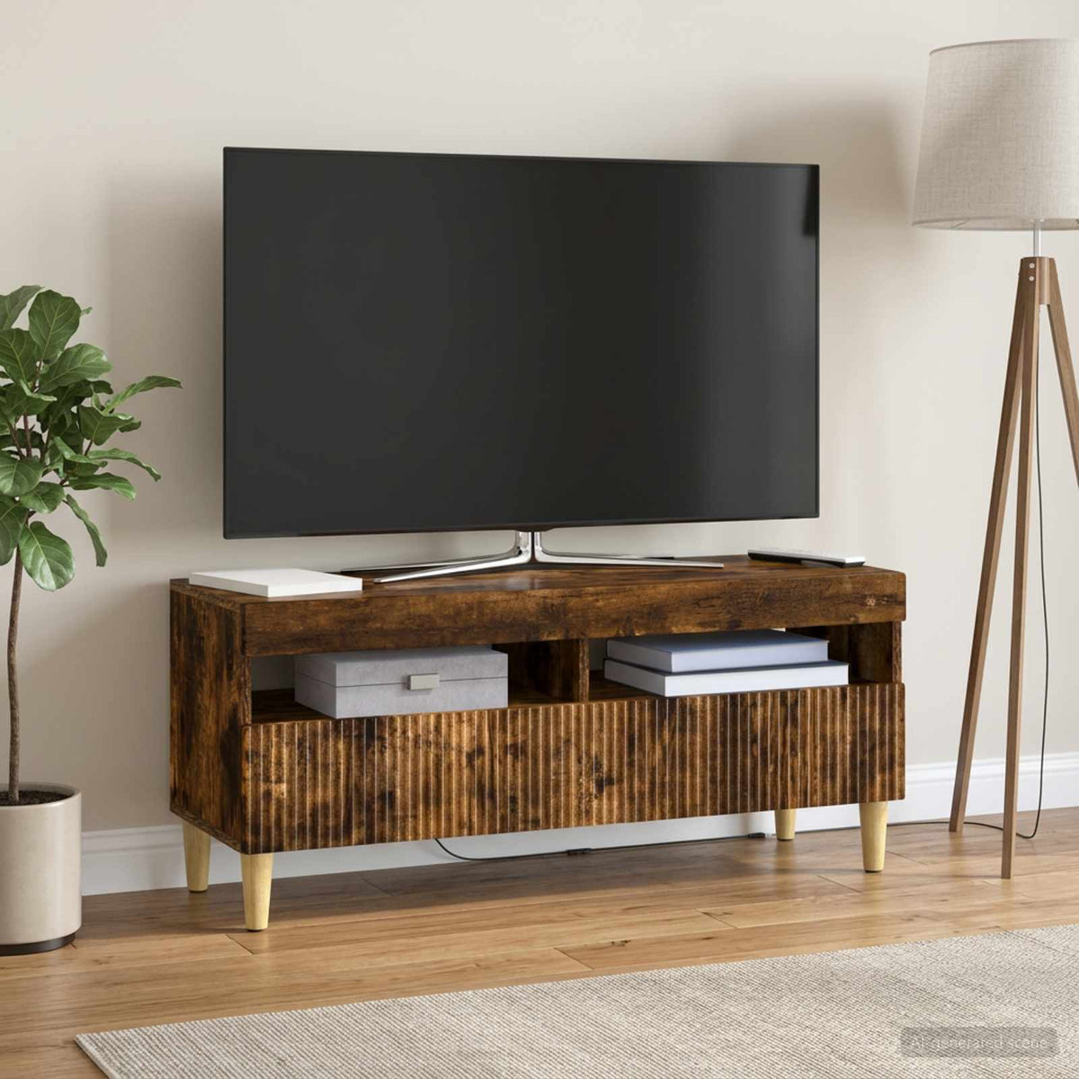 vidaXL LED TV Cabinet ARNHEM 100 x 35 x 43 cm Smoked Oak 1