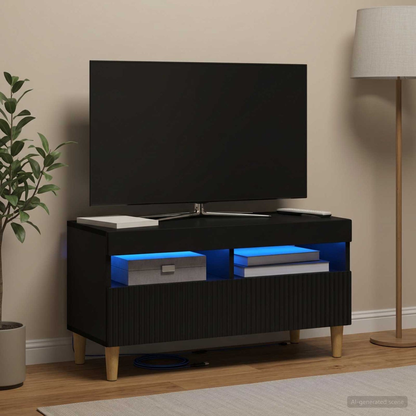 vidaXL LED TV Cabinet Black Engineered Wood 1