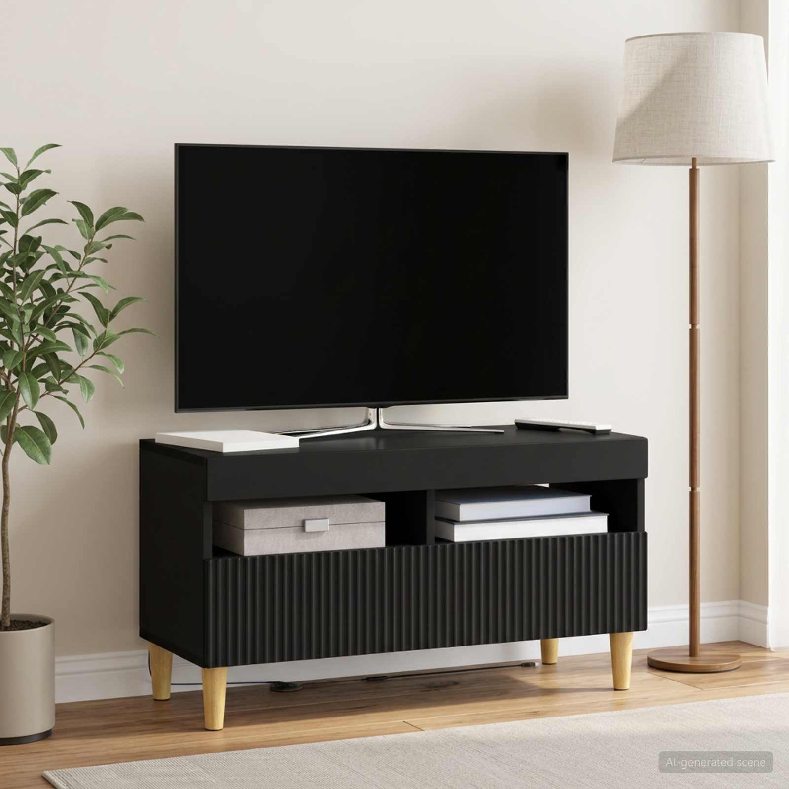 vidaXL LED TV Cabinet Black Engineered Wood 4