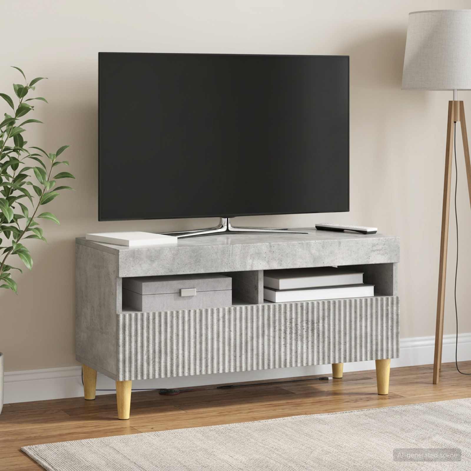 vidaXL LED TV Cabinet Concrete Grey Engineered Wood 4
