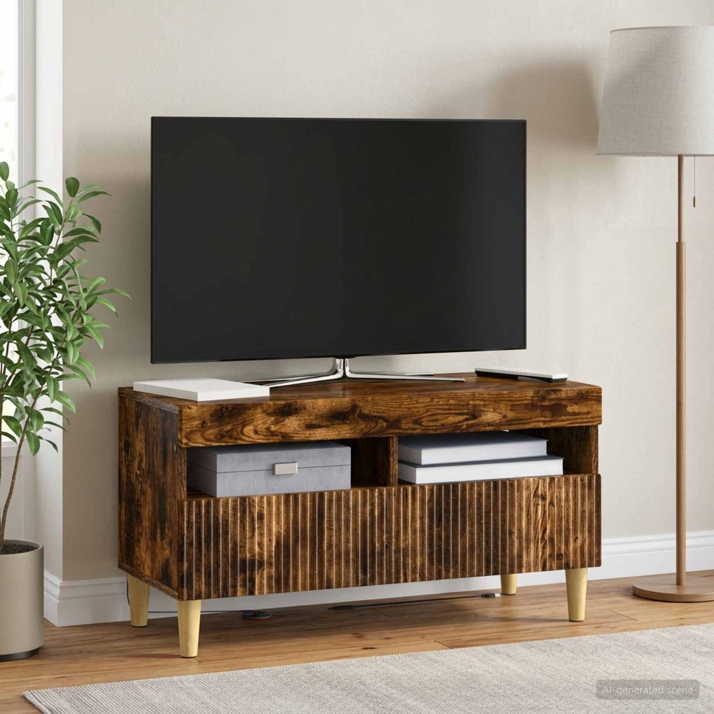 vidaXL LED TV Cabinet Smoked Oak Engineered Wood 1