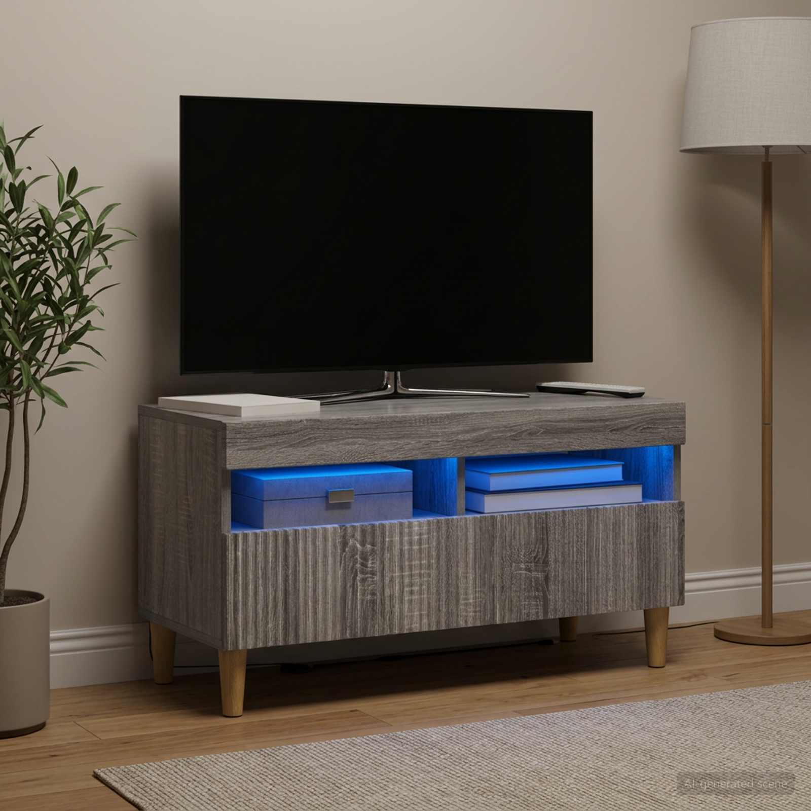 vidaXL LED TV Cabinet Grey Sonoma Engineered Wood 4