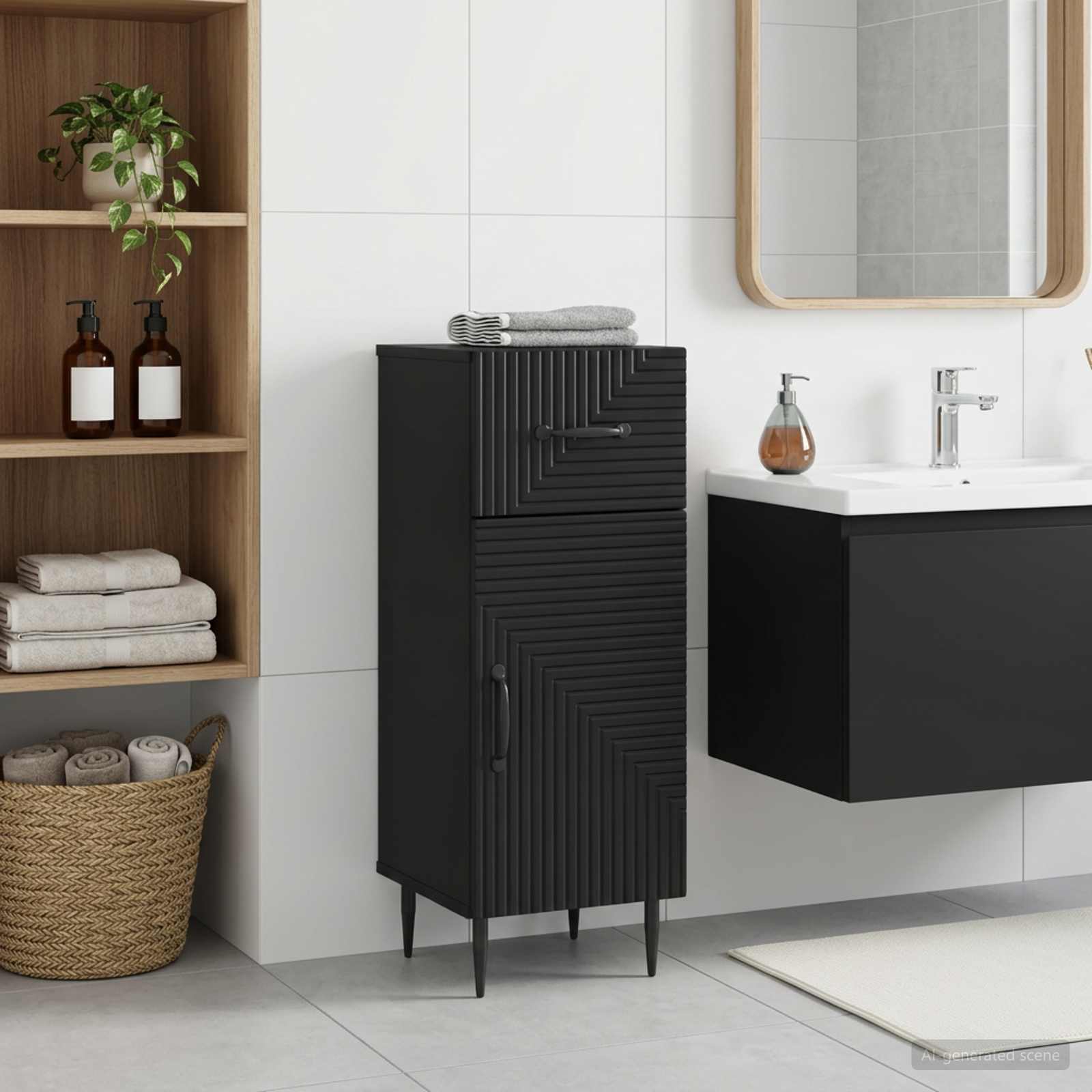vidaXL Bathroom Storage Cainet HAARLEM Black 30 x 31 x 80 cm 1
