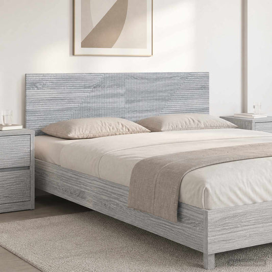 vidaXL Wall-Mounted Headboard HAARLEM Grey Sonoma Engineered Wood in a bedroom setting