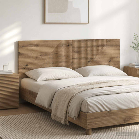 vidaXL Wall-Mounted Headboard HAARLEM Artisan Oak Engineered Wood shown in a bedroom setting