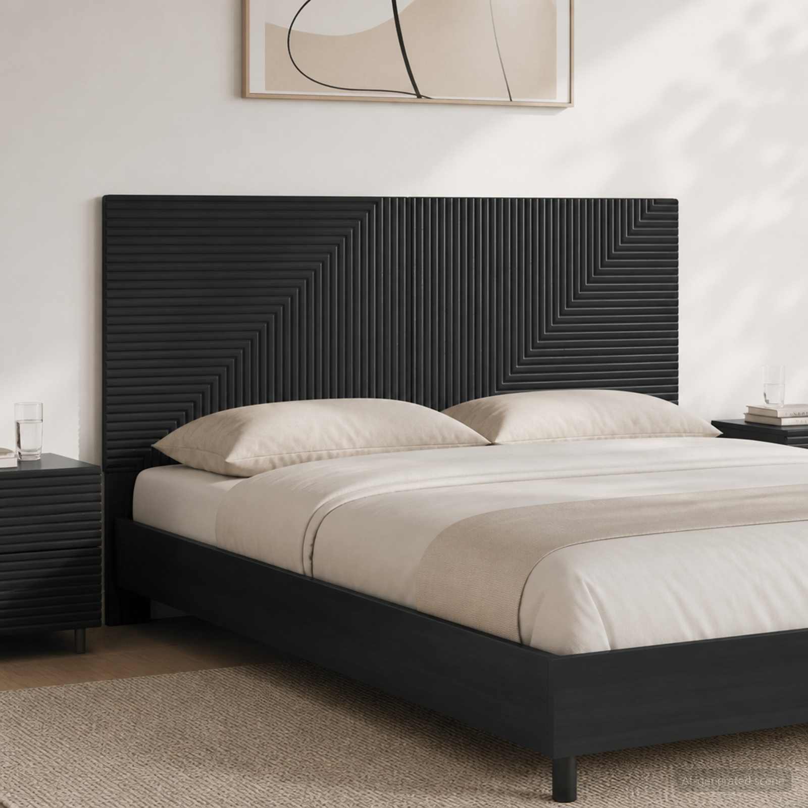 vidaXL Wall-Mounted Headboard HAARLEM Black Engineered Wood 1