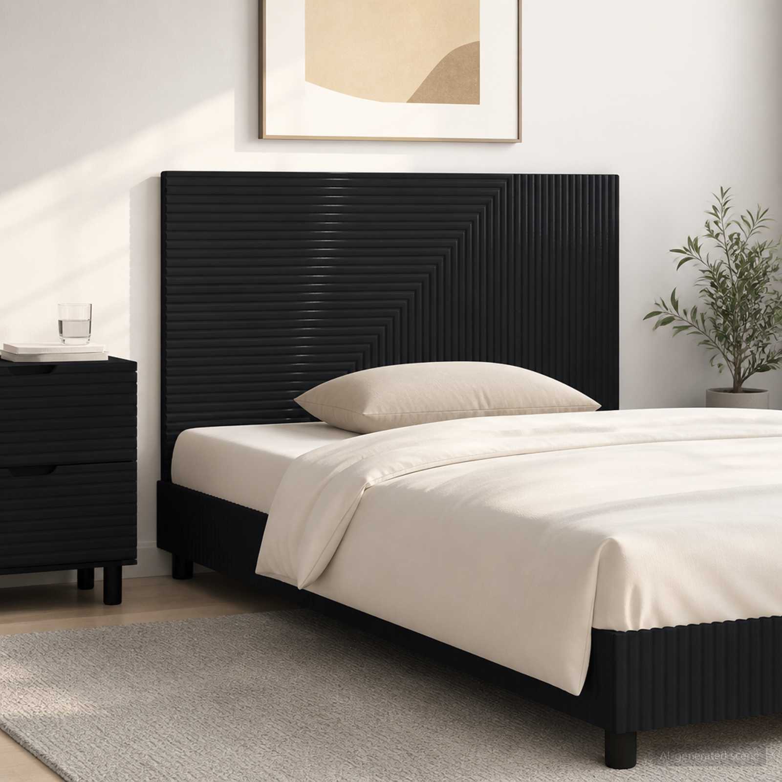 vidaXL Wall-Mounted Headboard HAARLEM Black Engineered Wood 1