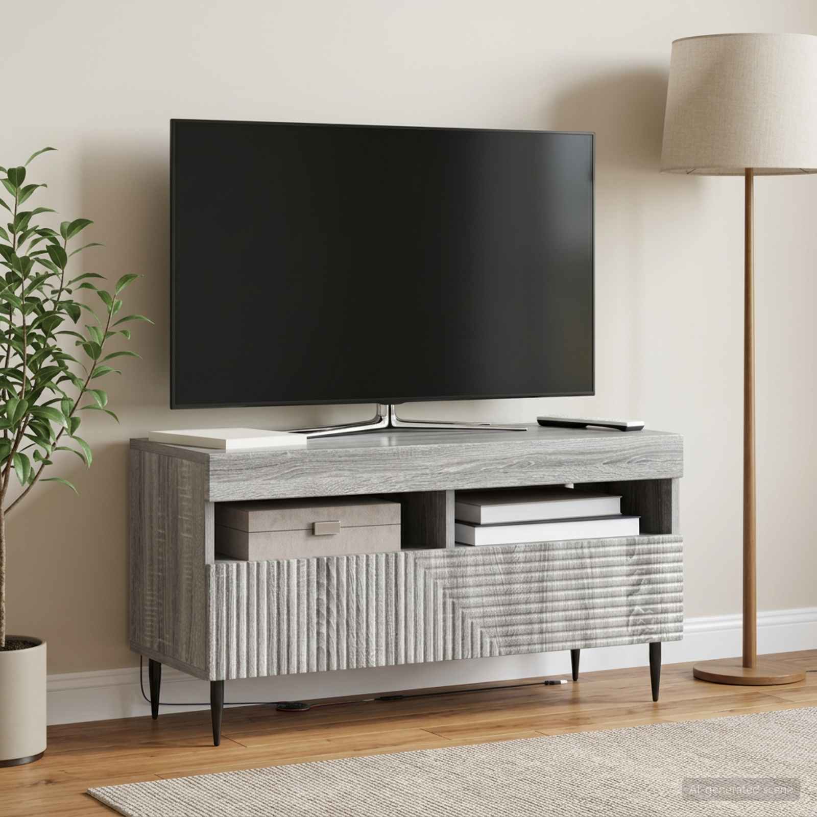 vidaXL LED TV Cabinet Grey Sonoma Engineered Wood 4