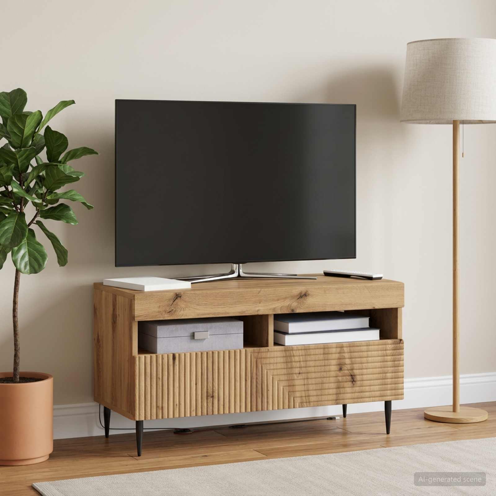 vidaXL LED TV Cabinet Artisan Oak Engineered Wood 4