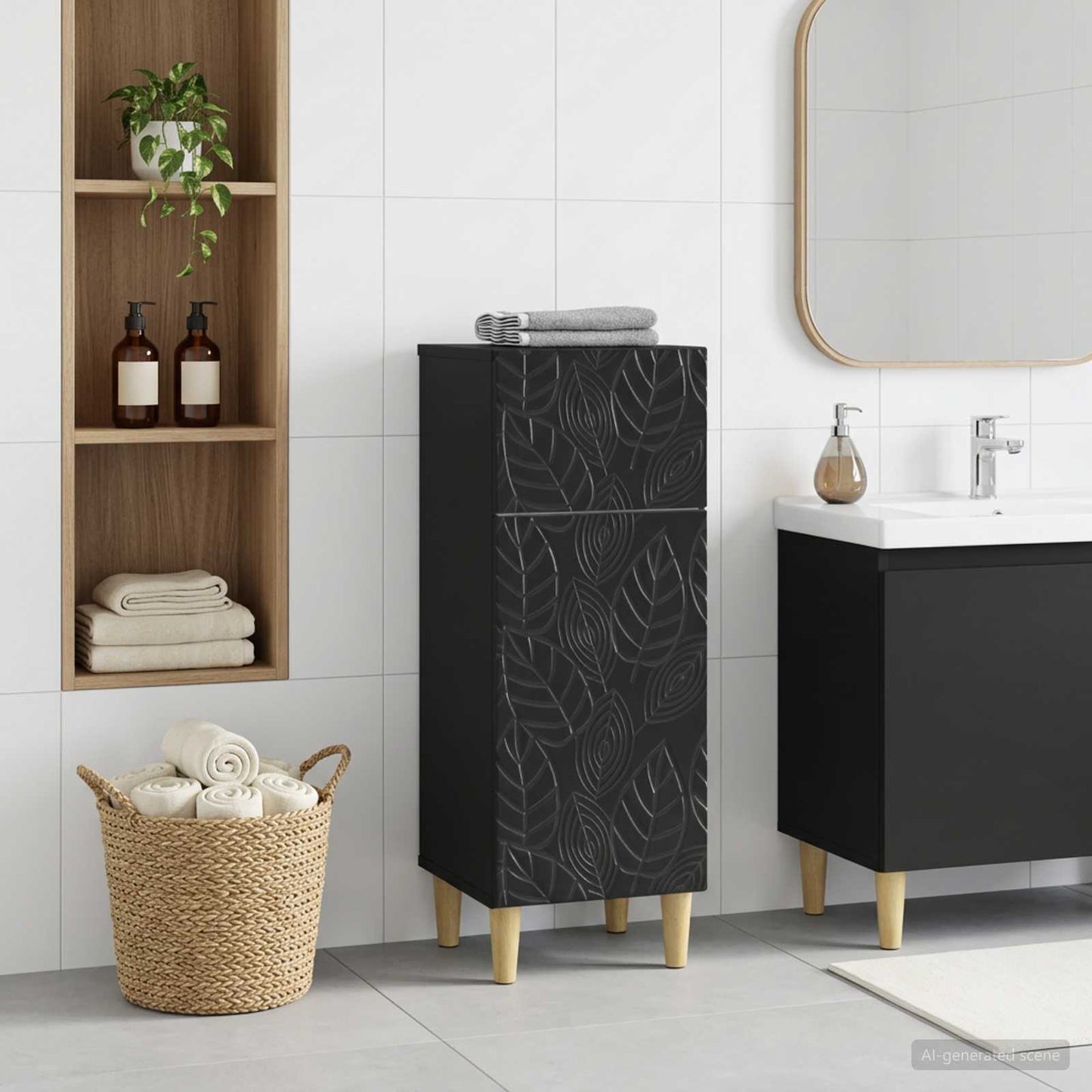 vidaXL Bathroom Storage Cainet DELFT Black 30 x 31 x 80 cm 1