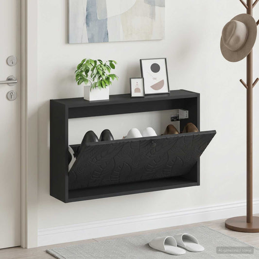Wall-Mounted Shoe Cabinet DELFT 71 x 17 x 43 cm Engineered Wood Black
