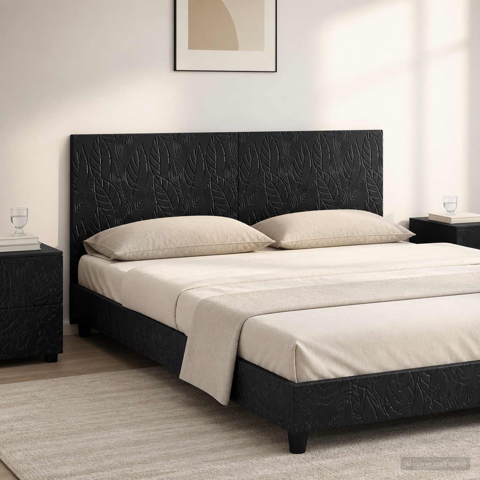 vidaXL Wall-Mounted Headboard DELFT Black Engineered Wood 1