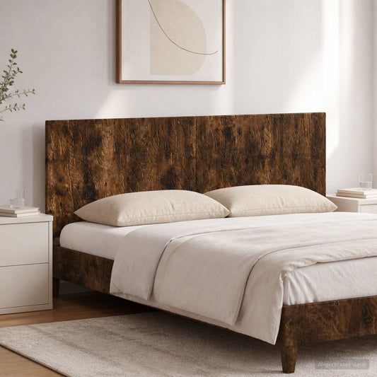 vidaXL Wall-Mounted Headboard DELFT Smoked Oak Engineered Wood mounted above a bed in a bedroom
