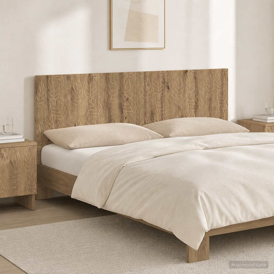 vidaXL Wall-Mounted Headboard DELFT Artisan Oak Engineered Wood shown fitted to a bed in a bedroom setting