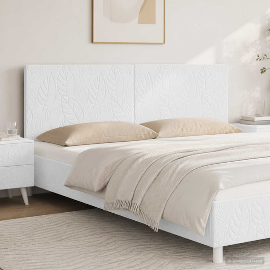vidaXL Wall-Mounted Headboard DELFT White Engineered Wood installed above a bed in a bedroom