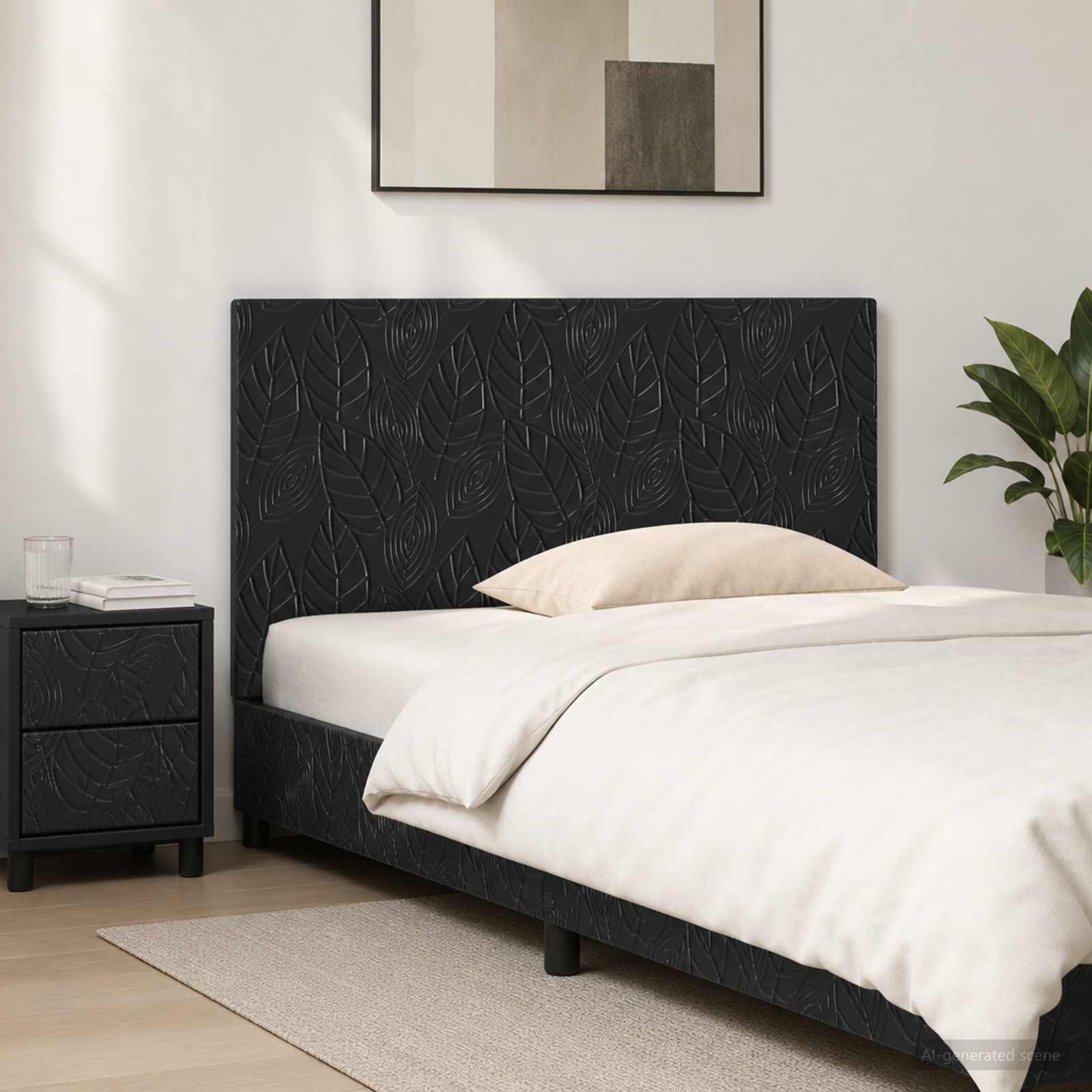 vidaXL Wall-Mounted Headboard DELFT Black Engineered Wood 1