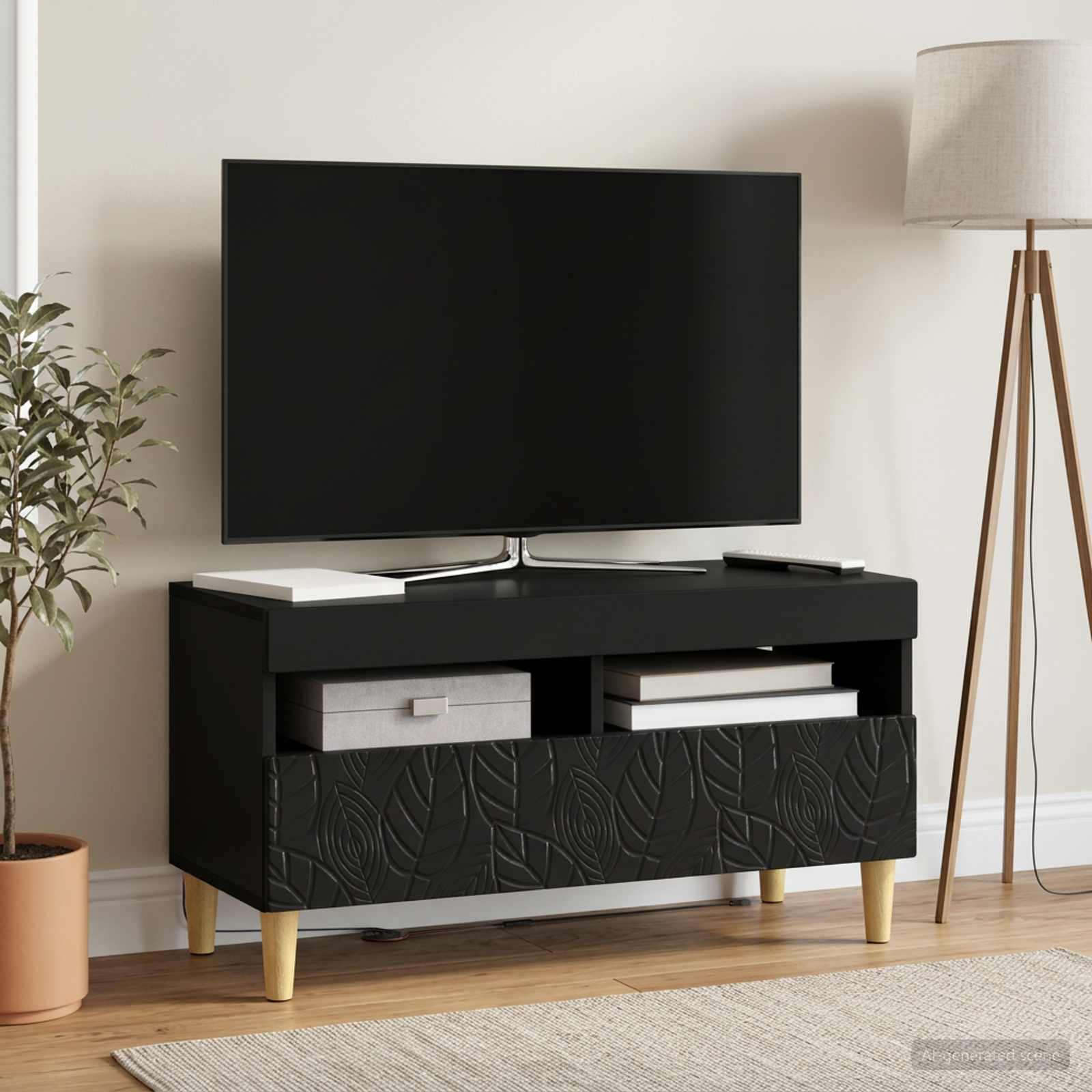 vidaXL LED TV Cabinet Black Engineered Wood 4
