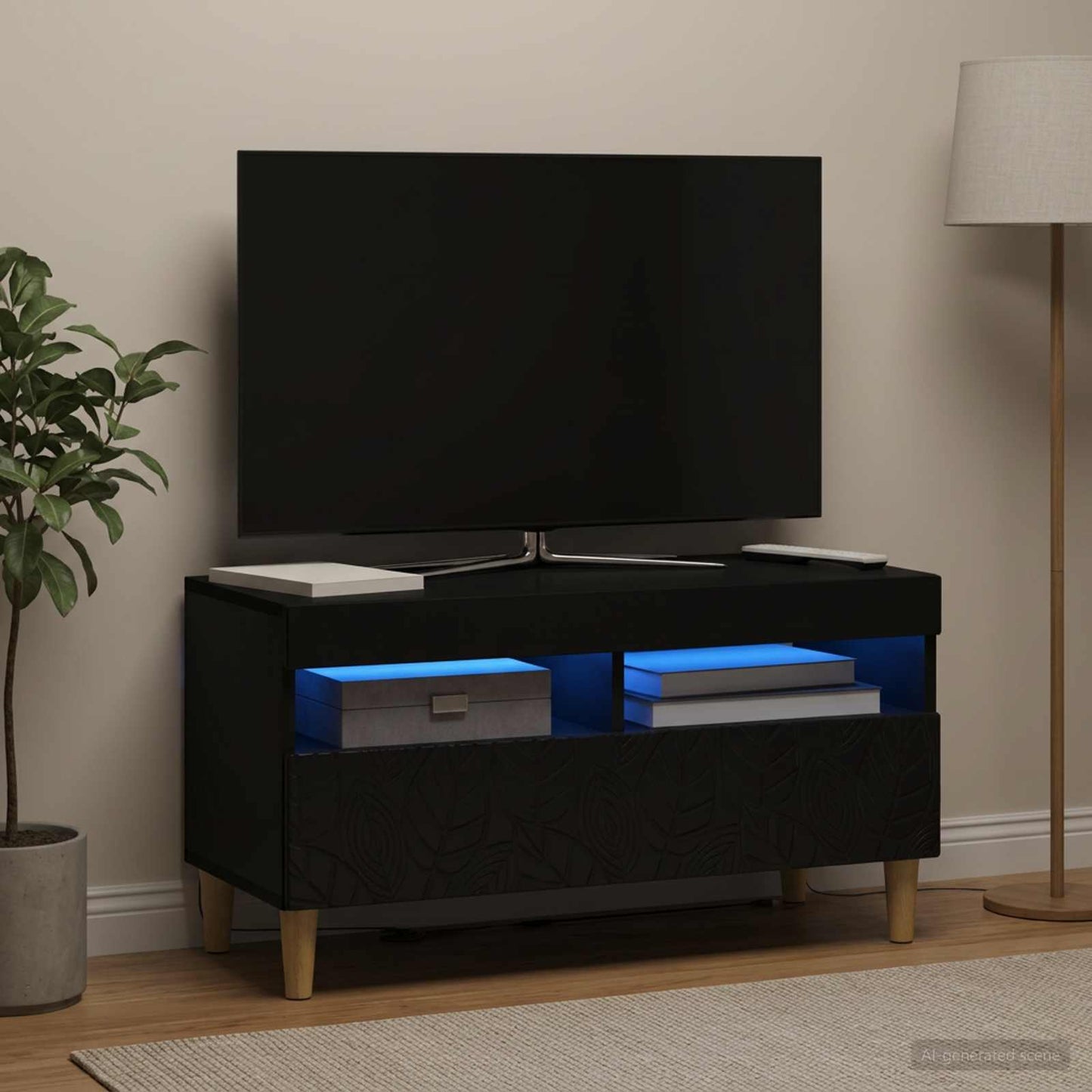 vidaXL LED TV Cabinet Black Engineered Wood 1