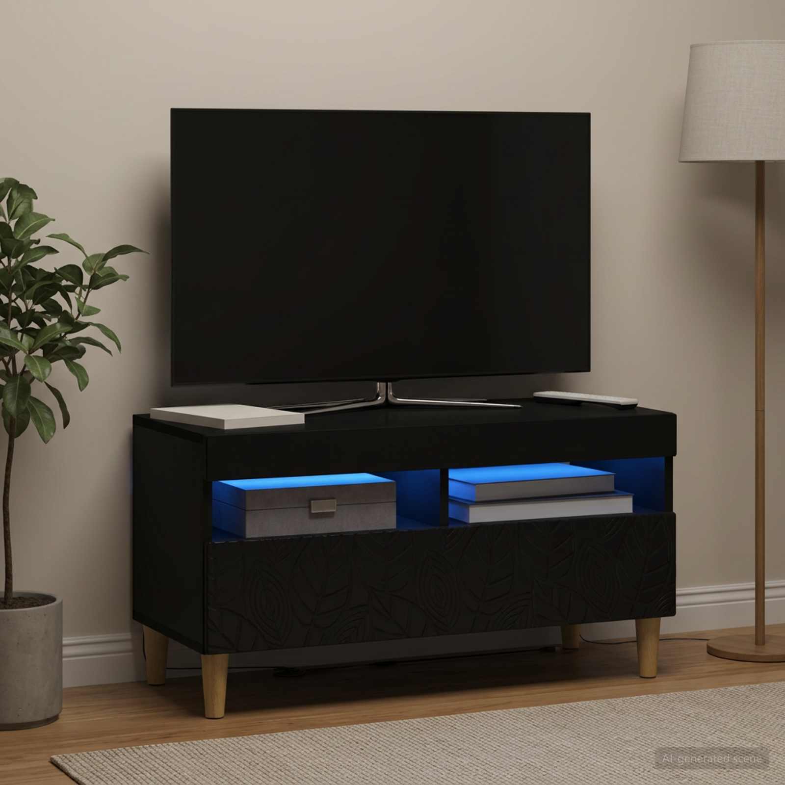 vidaXL LED TV Cabinet Black Engineered Wood 1