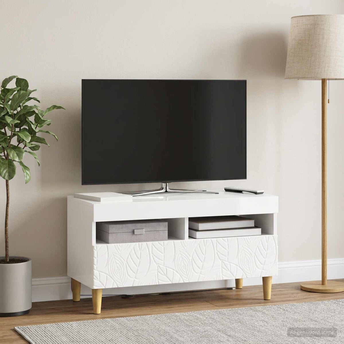 LED TV Cabinet Engineered Wood High gloss white