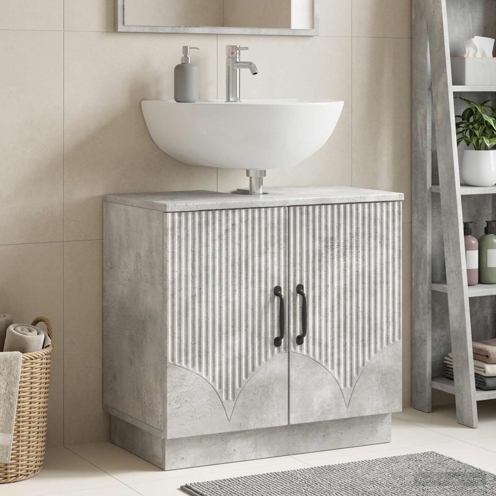 vidaXL Bathroom Sink Cabinet HOORN Concrete Grey 59.5 x 31.5x 56 cm 1