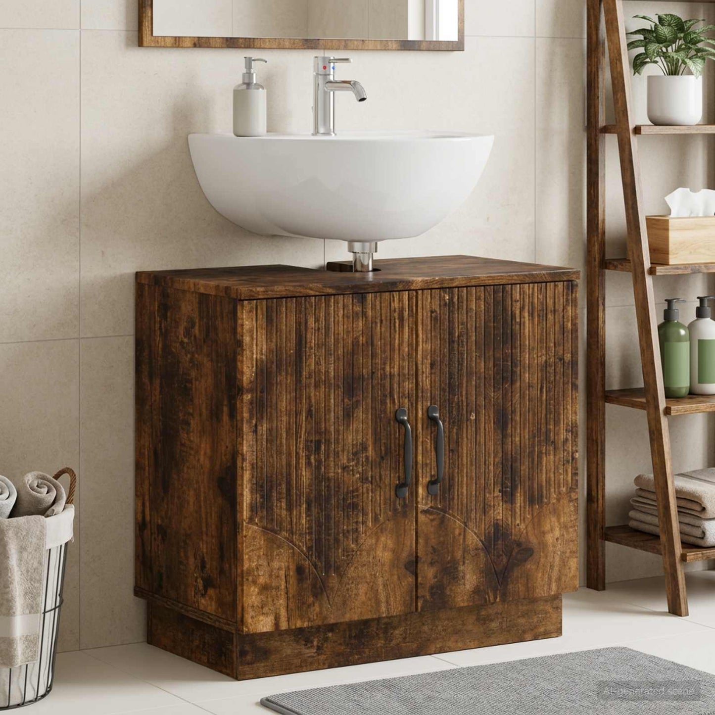 vidaXL Bathroom Sink Cabinet HOORN Smoked Oak 59.5 x 31.5x 56 cm 1