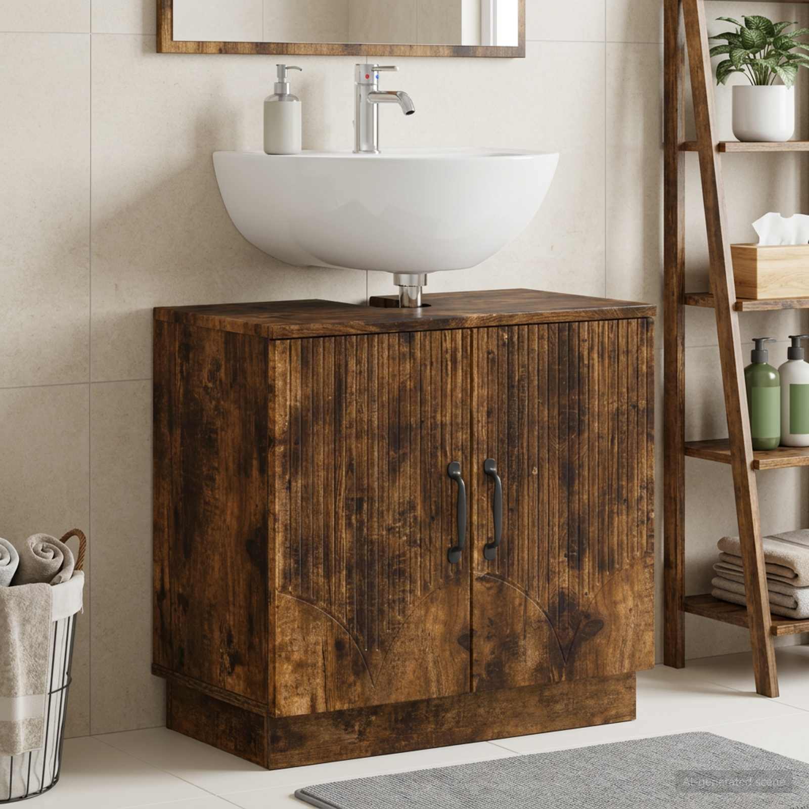 vidaXL Bathroom Sink Cabinet HOORN Smoked Oak 59.5 x 31.5x 56 cm 1