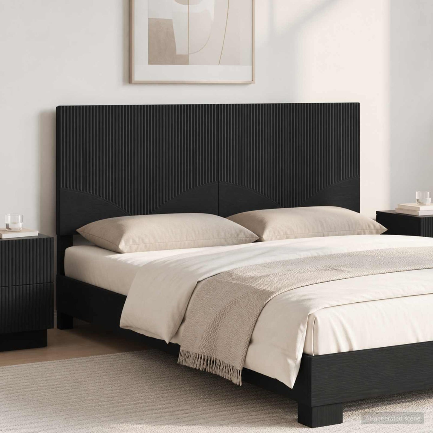 vidaXL Wall-Mounted Headboard HOORN Black Engineered Wood 1