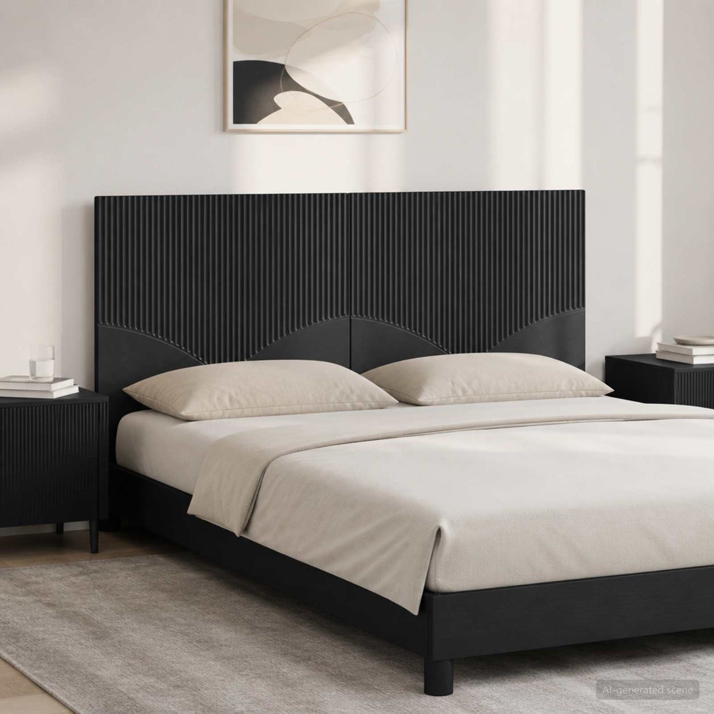 vidaXL Wall-Mounted Headboard HOORN Black Engineered Wood 1