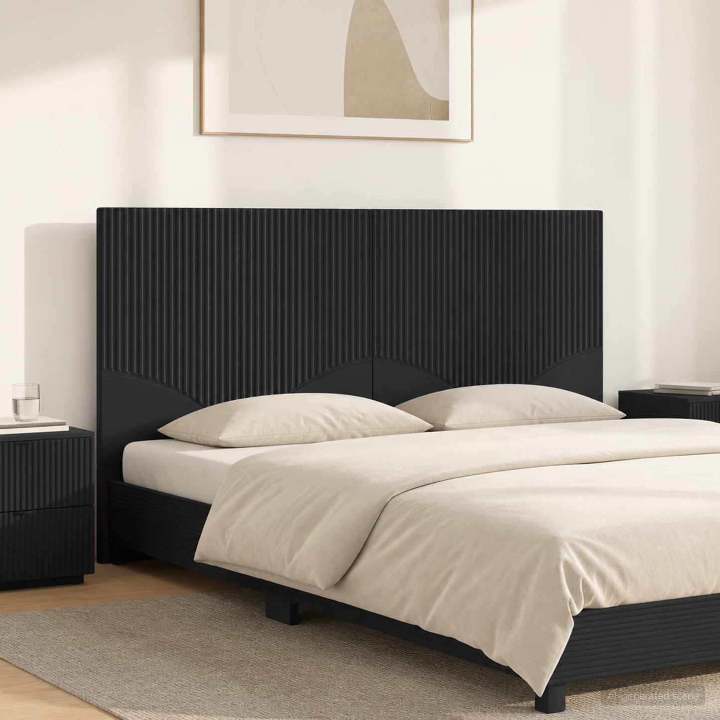 vidaXL Wall-Mounted Headboard HOORN Black Engineered Wood 1