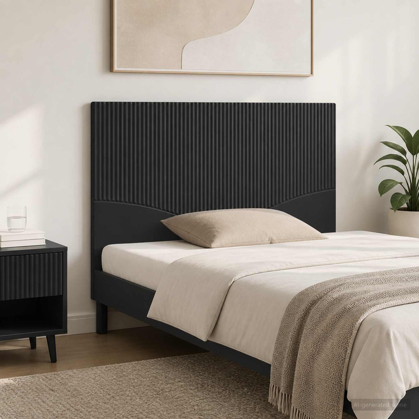 vidaXL Wall-Mounted Headboard HOORN Black Engineered Wood 1