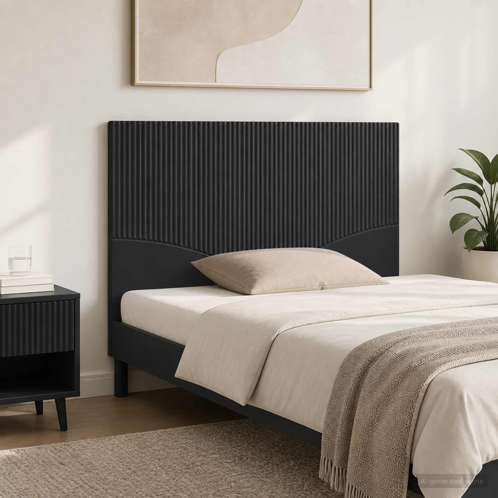vidaXL Wall-Mounted Headboard HOORN Black Engineered Wood 1