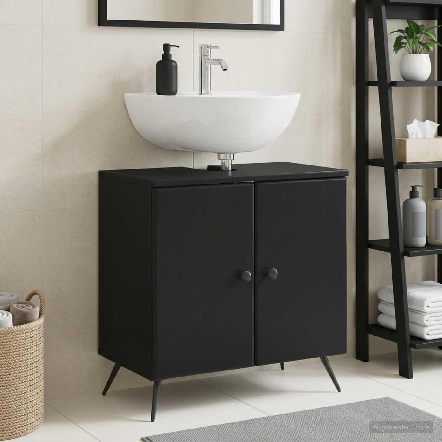 vidaXL Bathroom Sink Cabinet BREDA Black 59.5 x 31.5x 59 cm 1