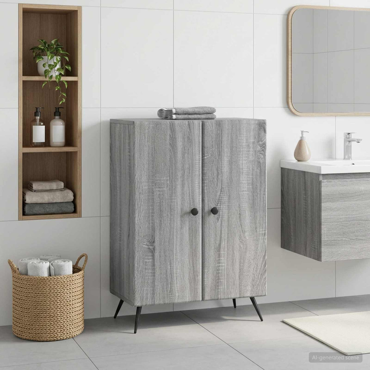 Bathroom Storage Cainet BREDA 59.5 x 31 x 80 cm Grey sonoma