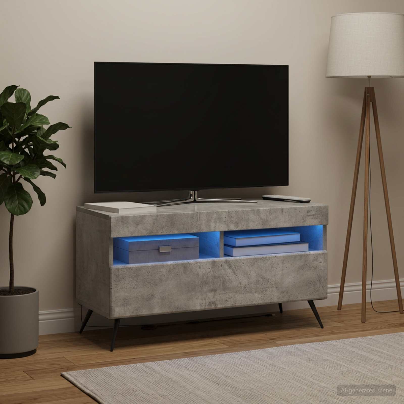 vidaXL LED TV Cabinet Concrete Grey Engineered Wood 4